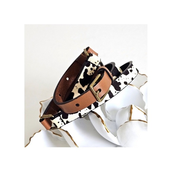 Banana Republic Dyed Calf Hair Faux Leather Brown Skinny Belt Animal‎ Print XS main image 13